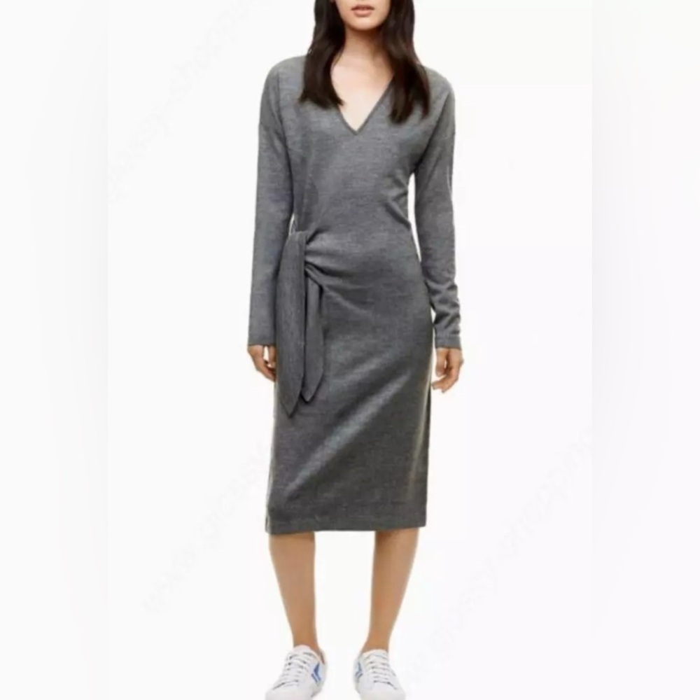 Aritzia Babaton Eldarova Heather Grey Knit Long Sleeve Dress, wool, medium